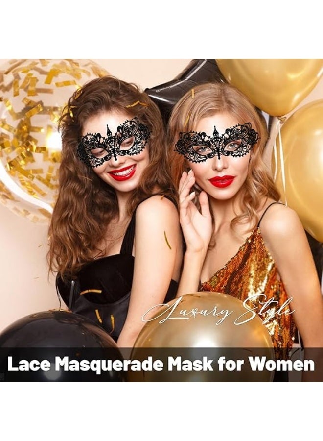 4 Pcs Women Lace Eye Mask, Masquerade Masks Mysterious Face Venetian Eyemask for Carnival Party Costume Ball, Black - Image 3